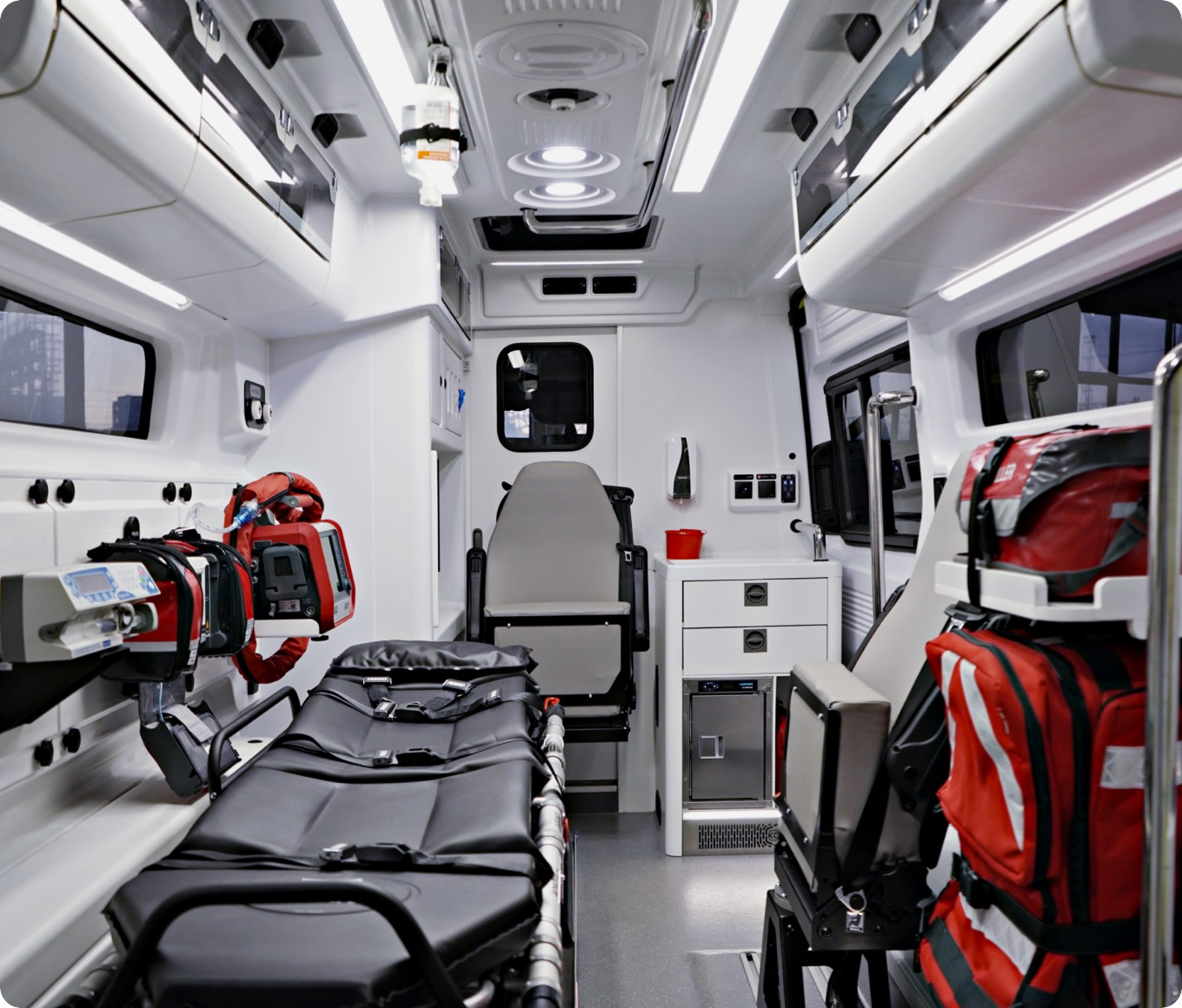 Ambulance internal features full view of inside of EVE German production ambulance